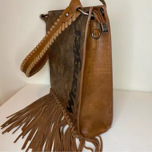 WRANGLER Floral Embossed Fringe Hobo Shoulder Bag Cowgirl PU Leather Brown thumbnail 5