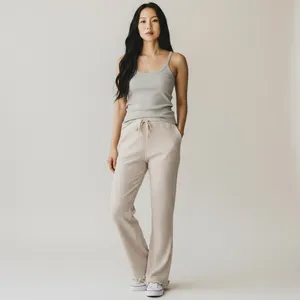 For Days Cotton Cream Ribbed loungewear comfort casual minimalist Pants thumbnail 3