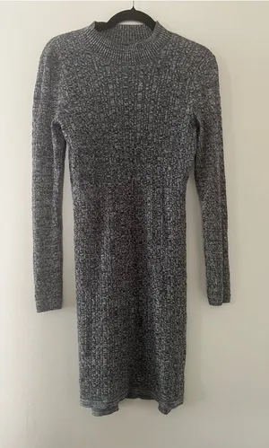 Abercrombie Gray Knit Ribbed Sweater Dress Medium Mock Neck Minimalist Capsule thumbnail 1