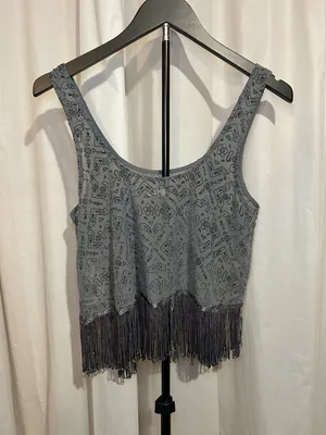 Hollister Tank Top Womens XS Gray Crop Top Fringe thumbnail 2
