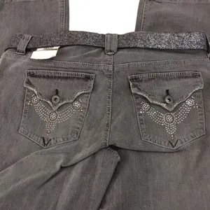 L.E.I. Denim Jeans Grey Wash Juniors 14 Low Rise Hiphugger Bootcut Stretch Belt thumbnail 2