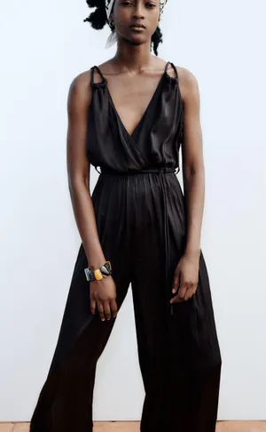 ZARA nwt satin effect pleated jumpsuit romper thumbnail 1