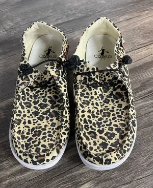 Corkys Kayak Leopard Print Loafers Canvas‎ Slip On Boat Shoes Animal Print Tan thumbnail 1