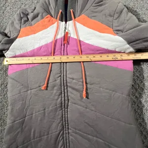 VTG Free People Quilted Hoodie Girl 12 Gray Colorblock Chevron Thermal Lined Zip thumbnail 8