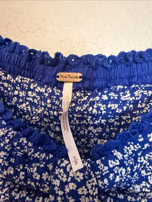 Free People Brittnee Print Smocked‎ Peplum Crop Top Blue Combo Size Small thumbnail 6