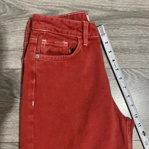 Bershka Burgundy Wide Leg Cropped Denim Jeans Contrast Stitch Mid‎ Rise Size 2 thumbnail 9