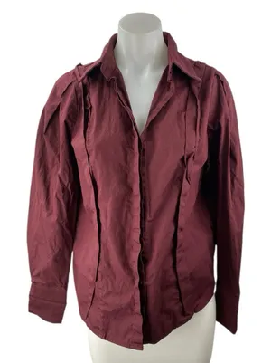 Commense Women's Red Maroon Long Sleeve Pintuck Button Down Shirt Top Size S thumbnail 1