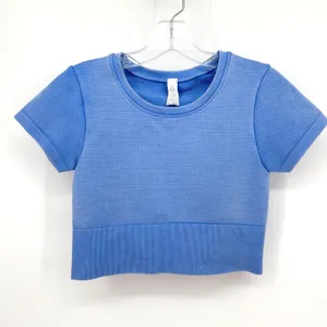 OFFLINE by Aerie Crop Top Womens‎ Small Blue Ribbed Seamless Activewear Yoga Gym thumbnail 2