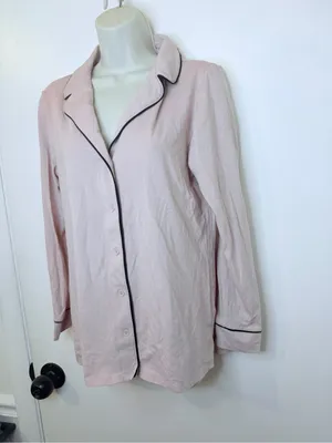 Soma Pink Knit Pajama Top Small Long Sleeve Button Up Black Piping thumbnail 7
