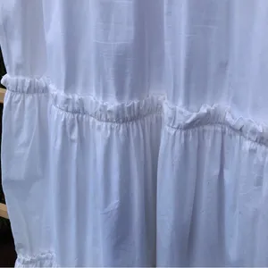 White Cotton Blend Tiered Puff Sleeves Maxi Dress M thumbnail 10
