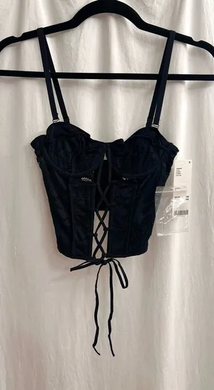 Urban Outfitters Black Lace-Up Corset Crop Camisole thumbnail 1