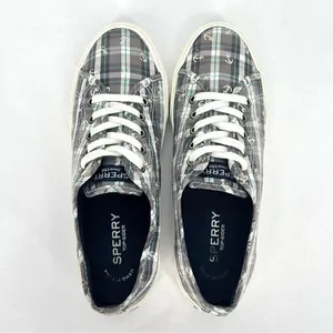 Sperry Pier View Anchor Plaid Gray Blue White Canvas Laced Slip On Sneakers 7.5 thumbnail 6