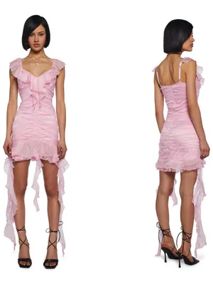 Generation Kiss Romantic Mini Dress Pink Ruched Ruffle Tulle Women’s Size Small thumbnail 2