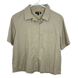 Fundamental Coast Linen Blend Short Sleeve Button Up Shirt Camp Top Beige Size S thumbnail 9