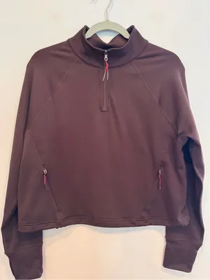 OFFLINE By Aerie Warm Up Quarter Zip Cropped Sweatshirt Brown M thumbnail 1