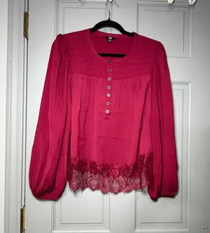 Frye Fuchsia Lace-Hem Peasant Blouse thumbnail 1