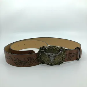 Women's Western Brown Belt w/ Big Longhorn Buckle, 31.5–40.5 Inches, X7G9A796 thumbnail 5