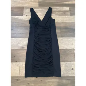 White House Black Market Ruched Dress Satin Chiffon Black Size 10 thumbnail 5