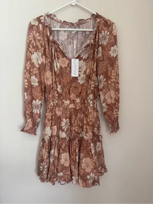 Petal & Pup Kealan Mini Dress Womens Size 0 Brown Floral Smocked Long Sleeve NWT thumbnail 3