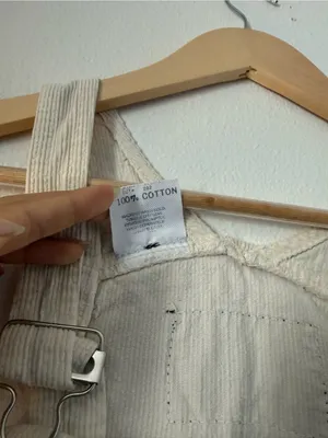 Neutral Cream Women's corduroy Overalls with Adjustable Straps thumbnail 6