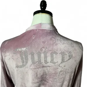Y2K Juicy Couture L Velvet Pink Velour Rhinestone Logo Robe Loungewear‎ coquette thumbnail 3