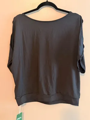 Halara L Boat Neck Black Short Sleeve Cut Out Casual Top Size L thumbnail 4
