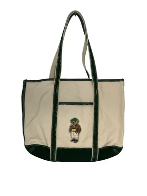 Polo Ralph Lauren Fall Bear Tote in Ecru & Juniper Womens Bag thumbnail 6