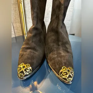 Jasmin Collections black suede boots with gold accents thumbnail 4