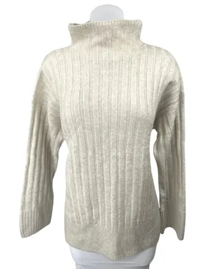 NEW Abercrombie & Fitch Beige Rib Mock Neck Long Sleeve Pullover Sweater Top S thumbnail 1
