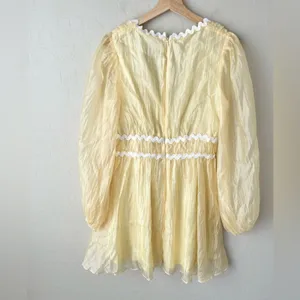 Hello Molly long sleeve sheer mini dress yellow large 8 NWT thumbnail 4