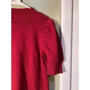 Women's Sz Small Short Puff Sleeve Sweater Crewneck Burgundy Red Viscose Stretch thumbnail 4