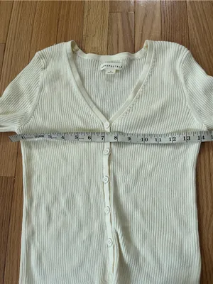 Aeropostale 100% Cotton White Ribbed Button Front Long Sleeve Top Small Dainty thumbnail 4