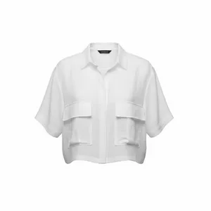H&M Divided White Short Sleeve Button-Front Utility Crop Shirt thumbnail 3