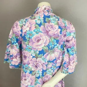 Vintage Handmade Housedress Floral Dress Purple Blue‎ Zip-Front Stand-Up Collar thumbnail 10