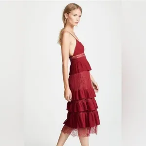 Fame and‎ Partners NWT Felicity Midi Dress Tiered Cocktail Burgundy Size 8 thumbnail 2