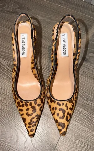 Steve Madden Leopard-Print Pointed Slingback Pumps - Tan/Black thumbnail 1
