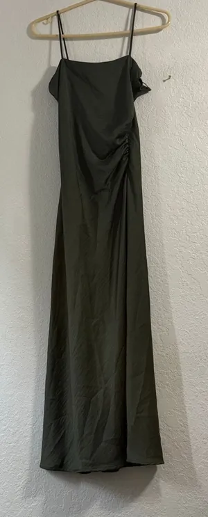 Zara Satin Slip Midi Dress Dark Green Size S sexy date night thumbnail 1