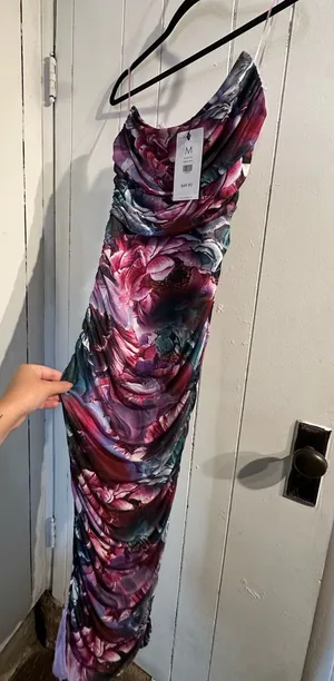 AKIRA NWT Floral Ruched Slip Dress in Purple Multi thumbnail 1