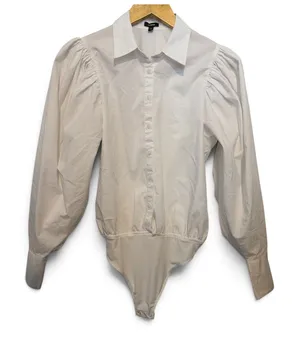 Express Womens White Puff Shoulder Button Down Shirt Bodysuit Long Sleeve thumbnail 1