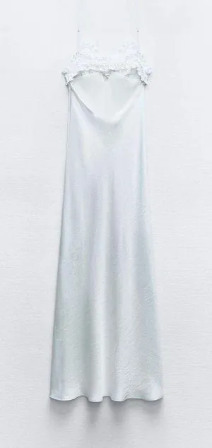 ZARA dress white midi ruffled satin lingerie inspired bodycon fitted wedding thumbnail 11