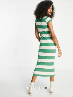 ASOS Green and White Striped Polo Knit Midi Dress Sz 2 thumbnail 2