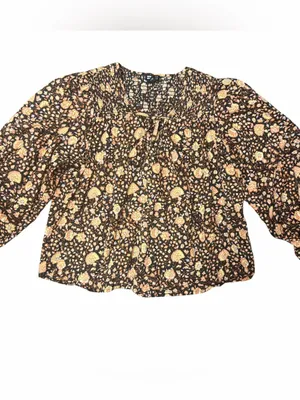 Billabong Desert Daze Floral Peasant Blouse Brown Smocked Long Sleeve Top Medium thumbnail 8