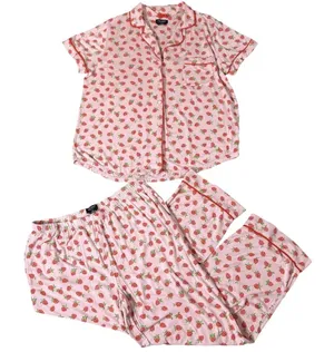 Kate Spade NY Strawberry Print Pajama Set 2 Piece Short Sleeve Pants Size L Pink thumbnail 1