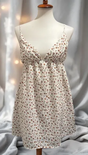 Princess Polly Cream Floral V-Neck Back Tie Mini Dress US 4 thumbnail 1