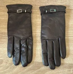 Brown Leather Gloves with Adjustable Wrist Straps thumbnail 1