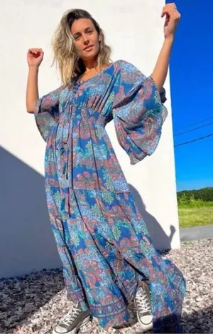 Anthropologie Boemo Bohemian Floral Maxi Dress - Lightweight Summer Dress as:L thumbnail 1