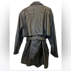 Wilsons Vintage Black Leather Belted Trench Coat w/ Thinsulate XL thumbnail 7