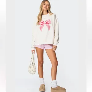 Edikted Cream Bow Brat Printed Sweatshirt NWOT XL thumbnail 8