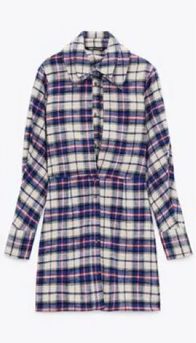 Zara Women’s Plaid Flannel Button Front Shirt Mini Dress Medium‎ thumbnail 1