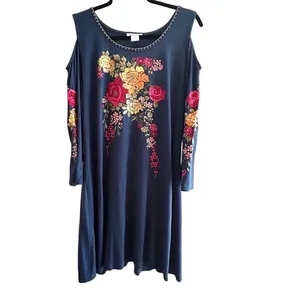 Krista Lee Cold Shoulder Sleeves Boho Embroidered Floral Dress Size Large thumbnail 2